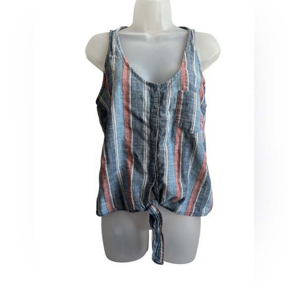 AG Adriano Goldschmeid Sleeveless Button Cynthia Top Striped Tie Woven Small - Picture 2 of 6